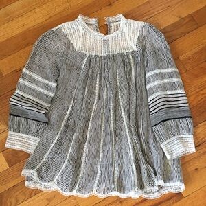 Anthropologie lace trim peasant blouse